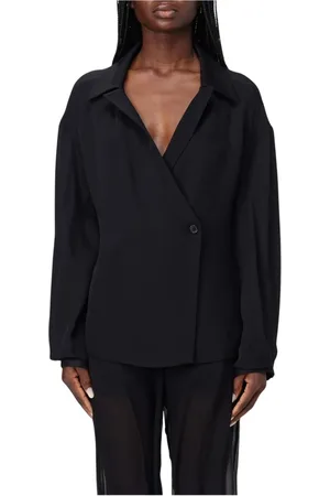 Khaite Bluser & Skjorter, Dame, Sort, XS, Tyl, Sort Silke Wrap Bluse