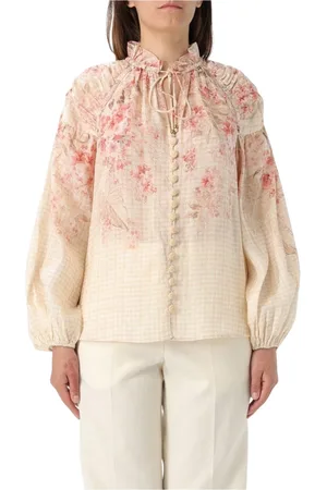 ZIMMERMANN Bluser & Skjorter, Dame, Flerfarvet, XS, Tyl, Pink Crewneck Sweatshirt, Casual Chic Style