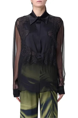Alberta Ferretti Bluser & Skjorter, Dame, Sort, XS, Silkebluse med blonder