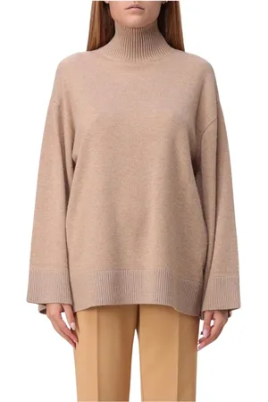 Elisabetta Franchi Strik, Dame, Brun, L, Cashmere, Luksuriøs Kamel Mock Neck Sweater