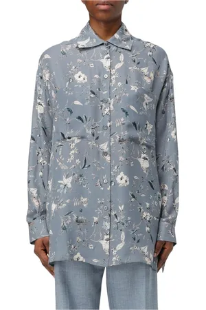 ELEVENTY Bluser & Skjorter, Dame, Grå, L, Elegant Blomstret Silkeskjorte