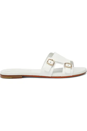 santoni Sko, Dame, Hvid, 37 1/2 EU, Læder, Kvinders læder dobbeltspænde Didi slide sandal