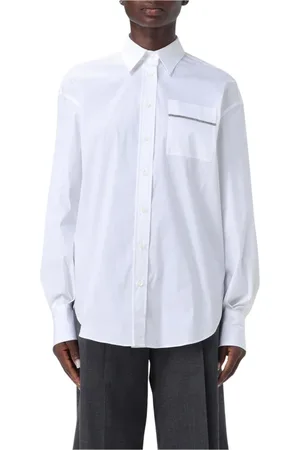 Brunello Cucinelli Bluser & Skjorter, Dame, Hvid, M, Bomuld, Hvid Poplin Skjorte, Elegant Stil