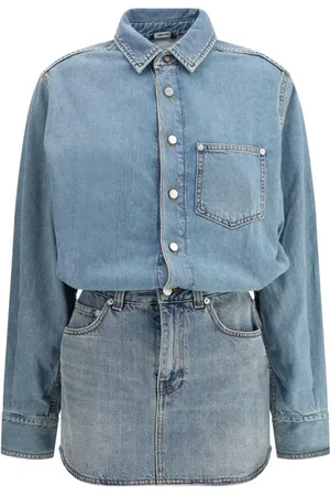 haikure Kjole, Dame, Blå, M, Denim, Denim Skjortekjole med Justerbar Pasform