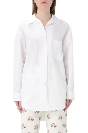 BLUMARINE Bluser & Skjorter, Dame, Hvid, 2XS, Rhinestone Pocket Poplin Skjorte