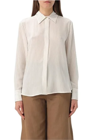 Max Mara Bluser & Skjorter, Dame, Hvid, L, Uld, Blå Silke Stribet Skjorte Elegant Stil