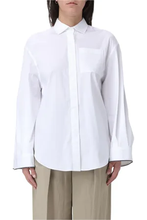 Brunello Cucinelli Bluser & Skjorter, Dame, Hvid, L, Bomuld, Hvid Poplin Skjorte, Elegant Stil