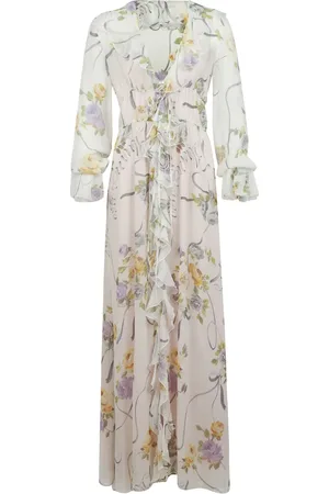 BLUMARINE Kjole, Dame, , S, Blomstret lang kjole med knap foran