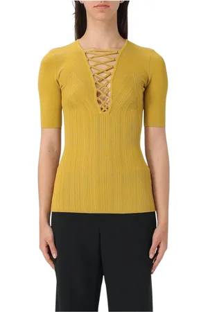 Elisabetta Franchi Top, Dame, Gul, S, Ribbet Striktop i Ocher