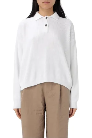 Brunello Cucinelli Top, Dame, Hvid, S, Ribstrikket Polo Sweater