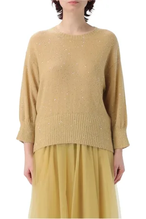Fabiana Filippi Strik, Dame, Gul, L, Uld, Guld Sequined Cashmere Pullover Sweater