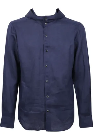 Kiton Jakke, Herre, Blå, XL, Linned, Linned hættetrøje med trykknap foran