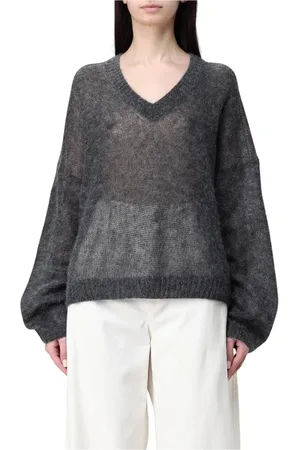 Brunello Cucinelli Strik, Dame, Sort, S, Luksuriøs Mohair V-Neck Pullover Sweater
