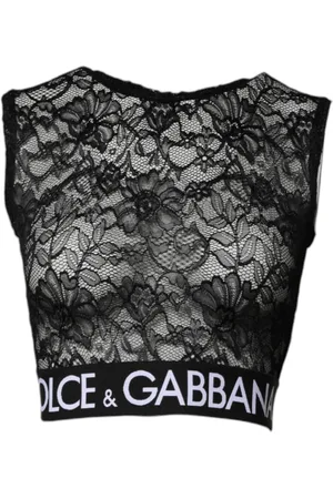 Dolce & Gabbana Top, Dame, Sort, 3XS, Spandex, Sort Blomstret Blonde Ærmeløs Crop Top