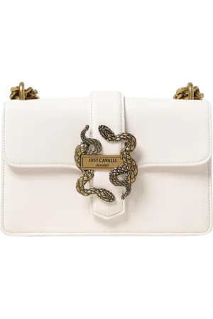 Roberto Cavalli Taske, Dame, Hvid, ONE SIZE, Uld, Hvid Snake Detail Mini Skuldertaske
