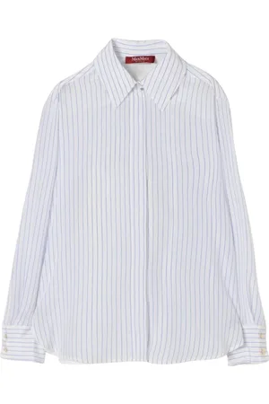 Max Mara Bluser & Skjorter, Dame, Blå, XS, Uld, Elegant Stribet Silkeskjorte Kvinde Blå