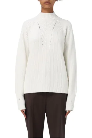 DRUMOHR Strik, Dame, Hvid, M, Ribstrikket Mock Neck Pullover