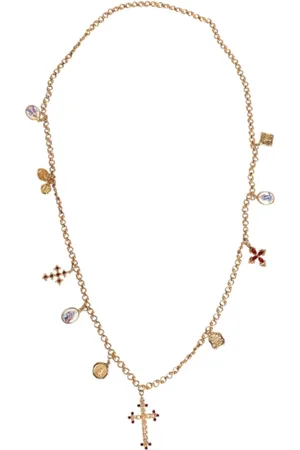 Dolce & Gabbana Tilbehør, Dame, Gul, ONE SIZE, Uld, Guld Tone Kors Vedhæng Halskæde