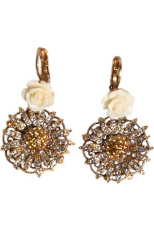 Dolce & Gabbana Tilbehør, Dame, Gul, ONE SIZE, Hvide blomster krystal dinglende øreringe