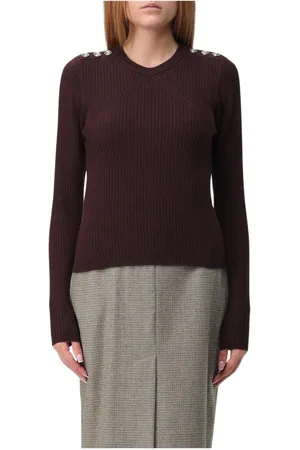 Pinko Strik, Dame, Brun, L, Uld, Ribstrikket Pullover Sweater