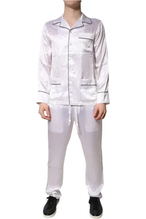 Dolce & Gabbana Nightwear & Lounge, Herre, Hvid, XS, Hvid Silke Pyjamasæt Nattøj