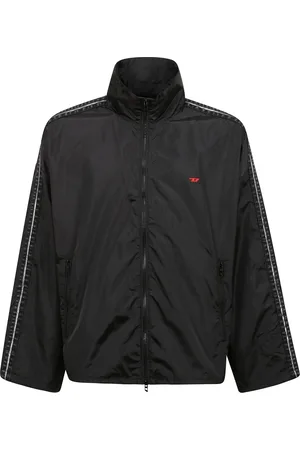 Diesel Jakke, Herre, Sort, L, Denim, Sporty Nylon Jakke med Denim Bånd