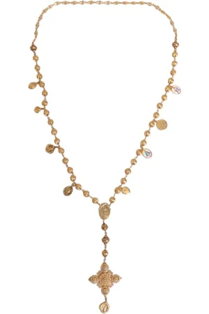 Dolce & Gabbana Tilbehør, Dame, Gul, ONE SIZE, Uld, Guld Tone Kæde Perle Udsagn Halskæde