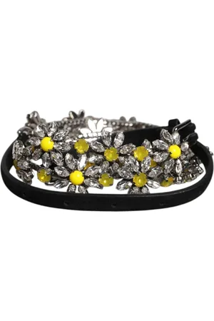 Dolce & Gabbana Tilbehør, Dame, Sort, 90 CM, Læder, Krystal Daisy Læder Taljebælte