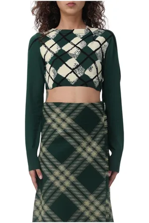 Burberry Strik, Dame, Grøn, M, Grøn Strik Pullover Sweater