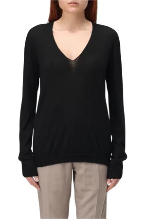 Rick Owens Strik, Dame, Sort, L, Cashmere, Sort V-hals Cashmere Sweater