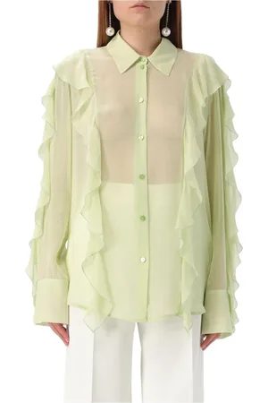 BLUMARINE Bluser & Skjorter, Dame, Grøn, M, Ruffle Silkebluse Skjorte Grøn