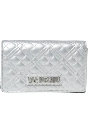 Moschino Taske, Dame, Grå, ONE SIZE, Uld, Sølv Metallic Quiltet Clutch Taske