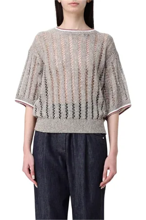 Brunello Cucinelli Strik, Dame, Brun, XS, Beige Åben Strik Trøje