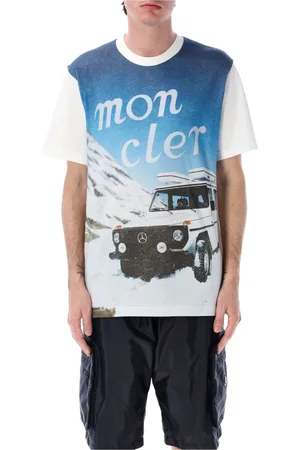 Moncler Top, Herre, Flerfarvet, XL, Bomuld, Bil Logo Trykt T-Shirt Hvid Blå