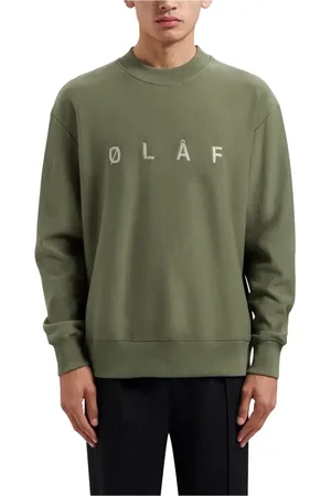 OLAF HUSSEIN Sweathshirts & Hoodies, Herre, Grøn, M, Broderet Crewneck Sweater