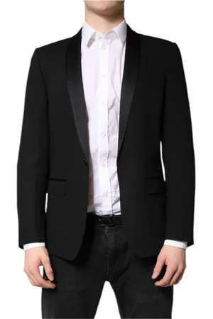 Dolce & Gabbana Jakkesæt, Herre, Sort, S, Uld, Luksus Silkeblandet Slim Fit Blazer