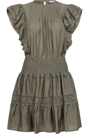 Co`Couture Kjole, Dame, Grøn, L, Frill Pintuck Kjole med Blonder