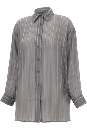 REMAIN Birger Christensen Bluser & Skjorter, Dame, Grå, S, Satin, Grå Satin Stribe Oversize Skjorte