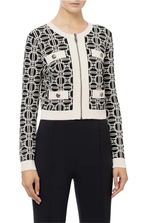 Elisabetta Franchi Strik, Dame, Flerfarvet, 2XL, Logo Jacquard Cropped Cardigan Sort
