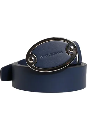 Dolce & Gabbana Tilbehør, Herre, Blå, 105 CM, Læder, Klassisk Metal Logo Spænde Bælte
