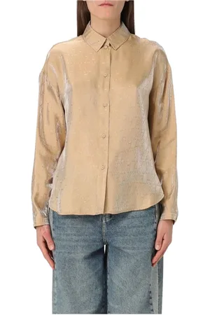 Armani Exchange Bluser & Skjorter, Dame, Gul, S, Uld, Geometrisk Mønster Silkebluse Elegant Skjorte