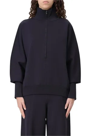 Max Mara Strik, Dame, Blå, L, Blå Strik Halvzip Trøje