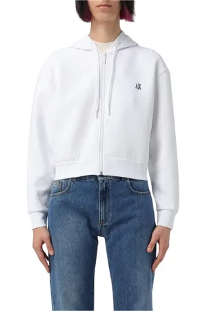 Armani Exchange Sweathshirts & Hoodies, Dame, Hvid, M, Bomuld, Hvid ZipUp Hoodie Sweatshirt