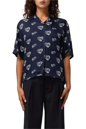 Kenzo Bluser & Skjorter, Dame, Blå, L, Uld, Blåt Hjerte Print Skjorte