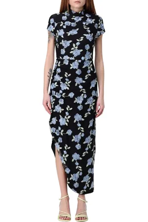 ROTATE Kjole, Dame, Sort, M, Uld, Sort Blomstret Maxi Kjole