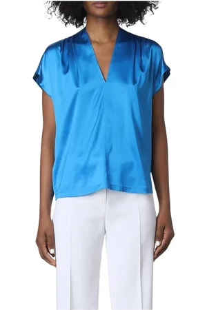 Pinko Bluser & Skjorter, Dame, Blå, XS, Elegant V-Neck Bluse Korte Ærmer