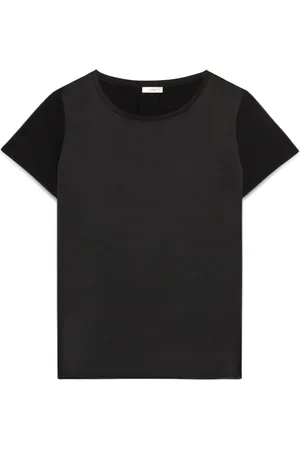Oltre Top, Dame, Sort, L, Bomuld, T-shirt lavet af to forskellige materialer med rund halsudskæring