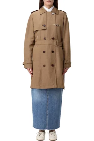 FAY Frakke, Dame, Brun, XS, Uld, Stilfuld Linned Trenchcoat med Bælte