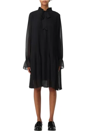 Aspesi Kjole, Dame, Sort, S, Polyester, Elegant Sort Plisseret Mini Kjole