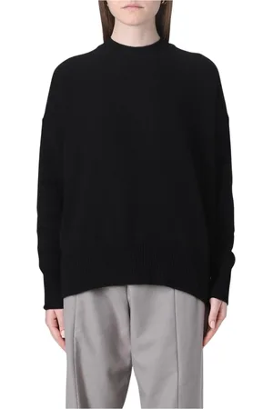 Jil Sander Strik, Dame, Sort, S, Uld, Sort Merino Uld Crew Neck Sweater